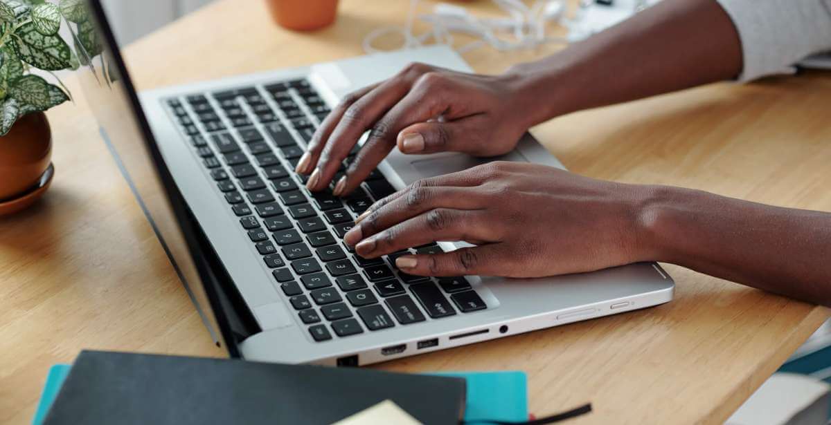 student working on laptop